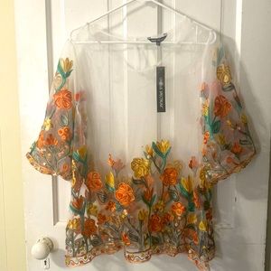 White mesh with flowers